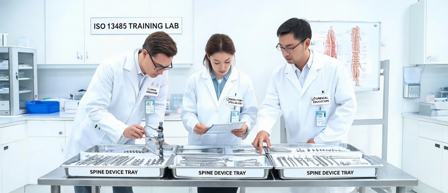 Medical device team in clean training space